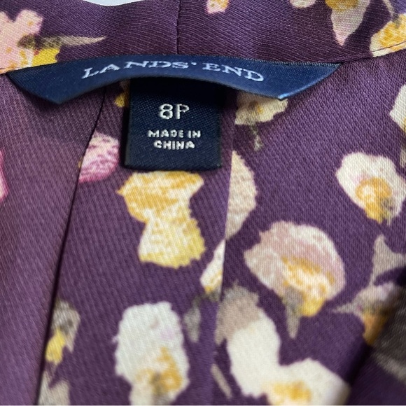 Lands' End Women's Floral Tie Neck Short Sleeve Blouse Purple Size 8P - Picture 7 of 10